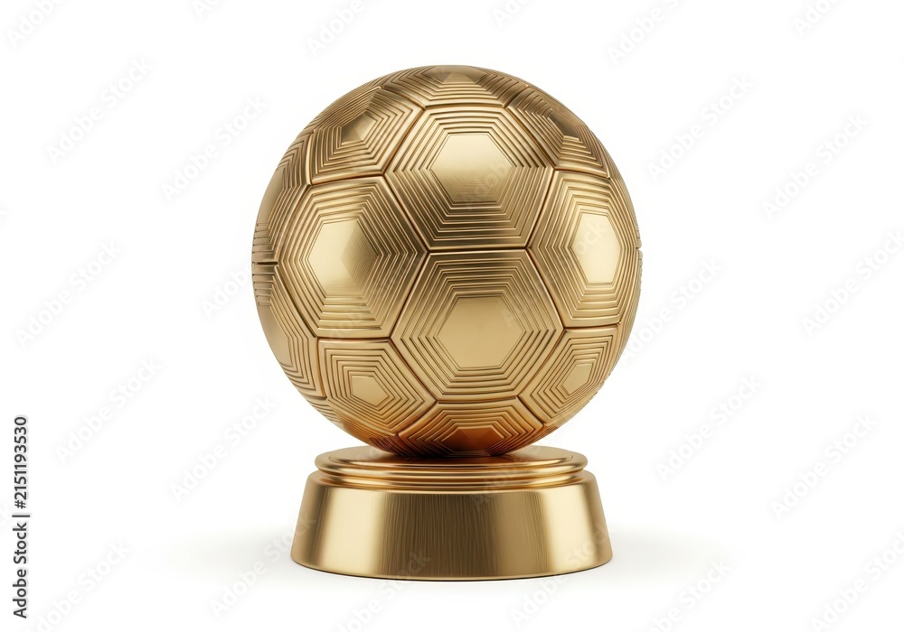 Obraz premium Golden Soccer Ball Trophy Isolated on White Background - 3D Rendered Football Award for Champions and Sports Achievement