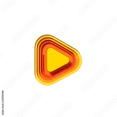 Abstract play button media symbol with orange and yellow layered papercraft