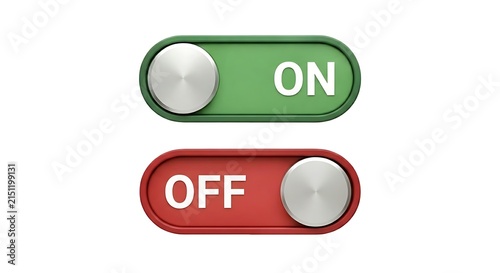 Green toggle 'ON' switch button and red toggle 'OFF' switch button against white background