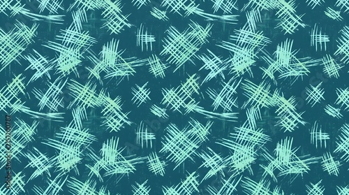 Abstract teal background with light green hand drawn scratch patterns