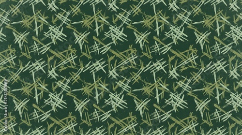 Abstract pattern featuring rough hand drawn green brush stroke marks