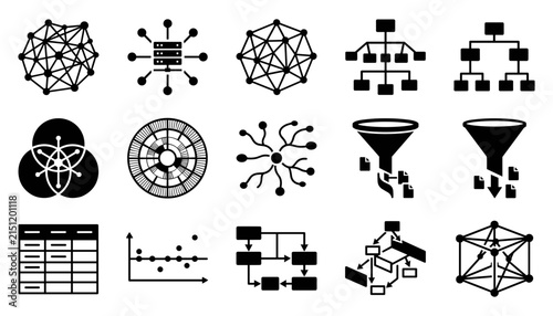 Bild auf Leinwand ata Science and Machine Learning Icon Set for Big Data Analytics Complex Network