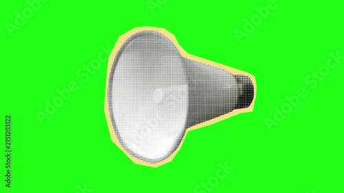 Retro Megaphone Paper Collage Animation with Paper Tear Opening on Green Screen