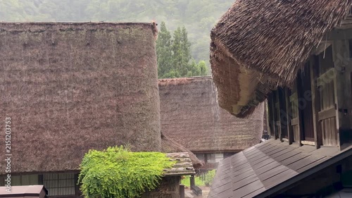 Rainy Day at Traditional Gassho-zukuri House in Shirakawa-go, Japan