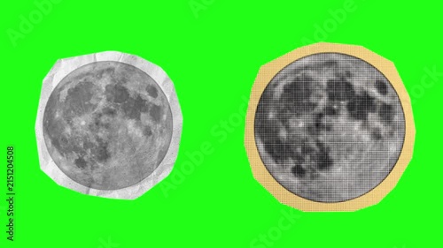 Paper Cutout Full Moon Stop Motion Collage Animation Green Screen Chroma Key