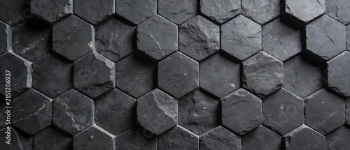 Obraz  z motywem Dark Hexagonal Stone Wall Texture Background Pattern.