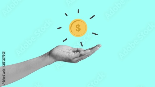 Hand Holding Rotating Gold Dollar Coin Animation, Business Finance and Investment Concept