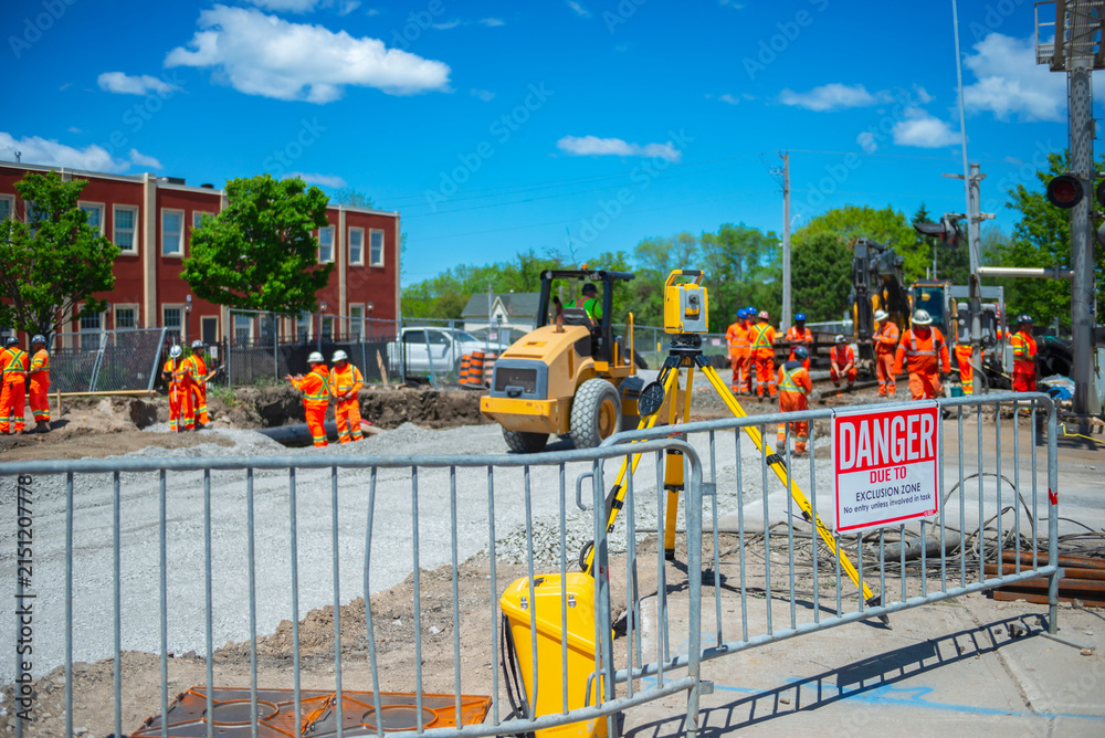 Fototapeta premium building the renewal of a level crossing, upgrading from a single line to twin track, Canada, Ontario
