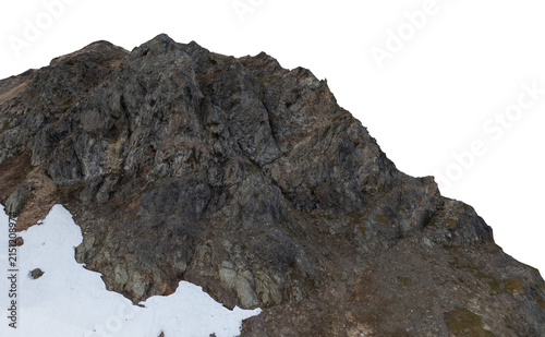 Konstfotografi Isolated Rocky Mountain Cliff With Snow Patch And Rugged Textured Rock Face In A