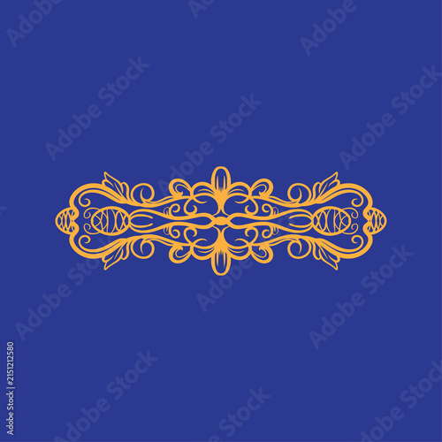 Konstfotografi Golden Ornate Flourish Design on a Deep Blue Background, Symmetrical Decorative
