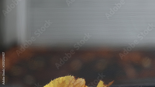 Background with a fragment of a yellow leaf.