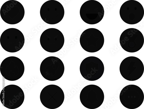 Collection of black circles with subtle variations in facial expressions.