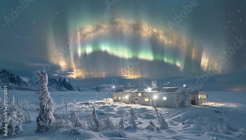 Breathtaking Aurora Borealis Over Remote Polar Research Station