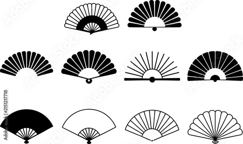 Traditional Hand Fan Collection with Elegant Folding Fan Silhouettes Vector Set
