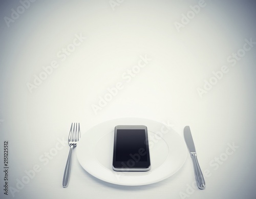 Smartphone on dinner plate symbolizing digital addiction