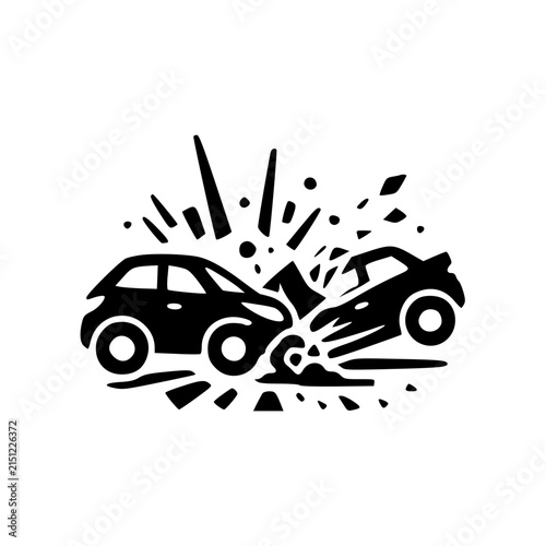 Car crash collision accident vector illustration with flying debris and impact explosion