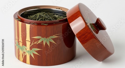 竹柄漆器の茶筒、緑茶の香り