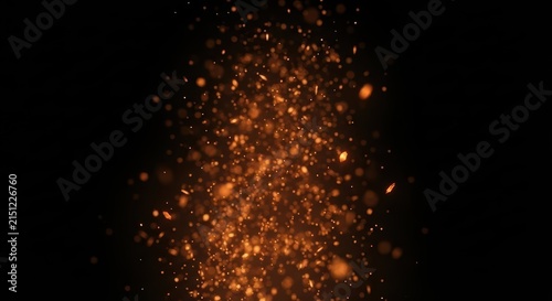 Orange Fire Spark Particles Isolated on Black Background