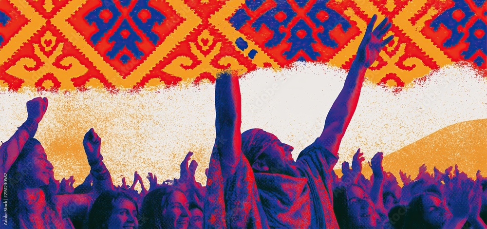 Obraz premium Armenian cultural celebration banner featuring traditional patterns and vibrant colors promoting national pride and unity.
