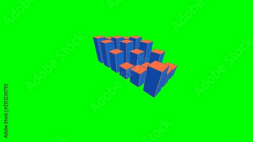 Abstract three dimensional bar graph structure against a vibrant green screen