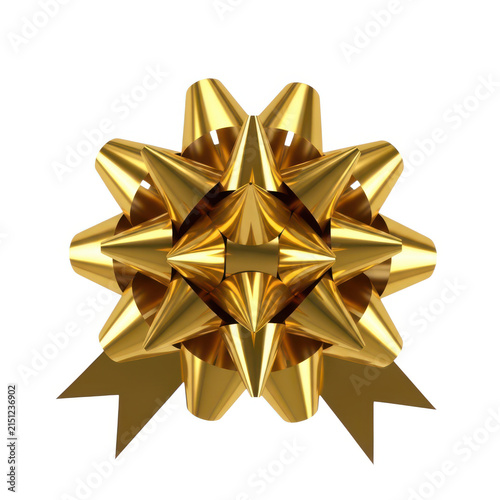 Golden shiny origami star decoration isolated on white background