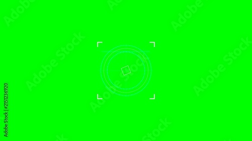 Digital camera viewfinder overlay with focus marker on a bright green screen