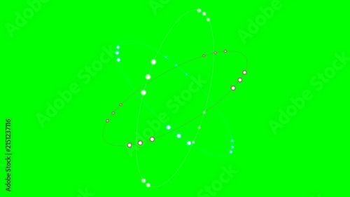 Abstract orbital motion graphic featuring glowing particles on green screen