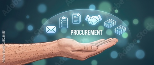 procurement concept, hand holding procurement icon, business management
