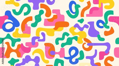 Seamless pattern with colorful abstract organic shapes on a light background.