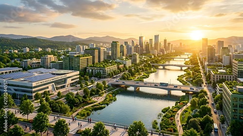Sustainable Resilient City with Emergency Facilities at Sunset
