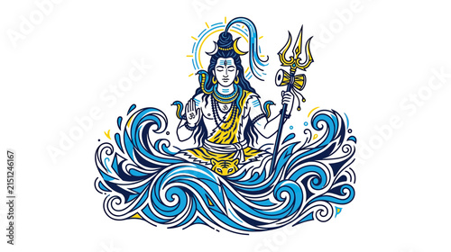 Canvas Print Spiritual Figure Meditating in Wavy Water