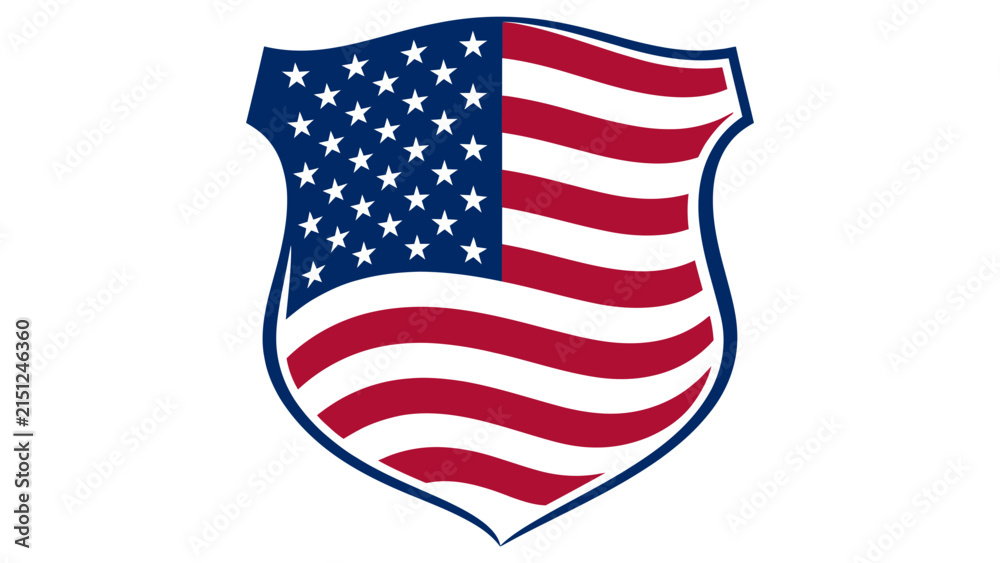 Fototapeta premium American flag shield vector icon with stars and stripes on white background for patriotic security design