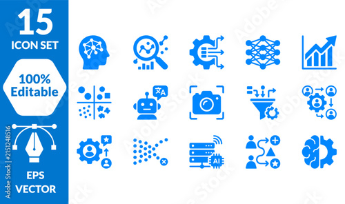 AI and Machine Learning Icon Set for Technology and Data Analysis