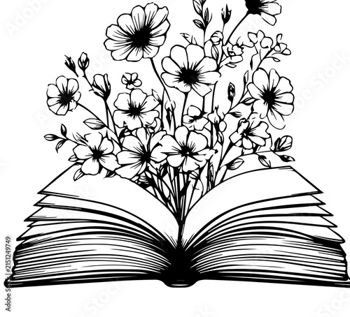 Obraz na plátne Open book with abundant flowers and foliage