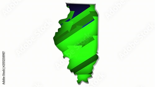 Illinois IL State Map Arrows Increase Up On the Rise Growth Data 3d Animation