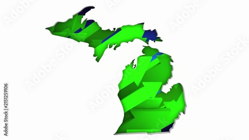 Michigan MI State Map Arrows Increase Up On the Rise Growth Data 3d Animation