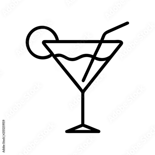 Martini glass with olive and stirrer icon - Minimalist vector icon of a classic martini glass filled with liquid, olive garnish, and stirrer for modern designs and branding use
