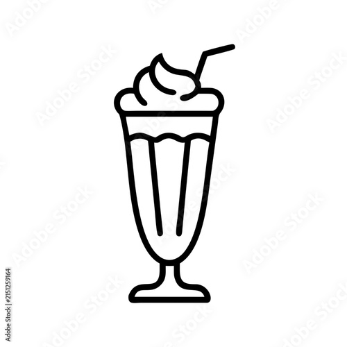 Delicious milkshake with whipped cream and straw - Simple black and white vector icon of a tasty milkshake topped with whipped cream and a straw, ready to enjoy.
