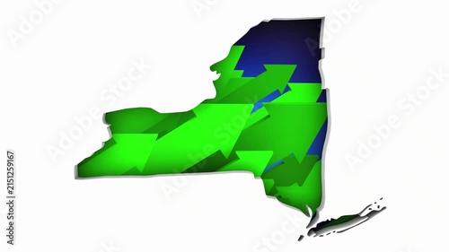 New York NY State Map Arrows Increase Up On the Rise Growth Data 3d Animation