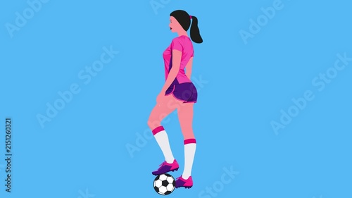 A female soccer player in action during a competitive football match demonstrating athletic skill and dynamic sports performance