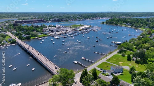 Barrington Yacht Club aerial view at Tyler Point in town of Barrington, Rhode Island RI, USA. Tyler Point located at the mouth of Palmer River into Barrington River. 