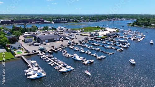 Barrington Yacht Club aerial view at Tyler Point in town of Barrington, Rhode Island RI, USA. Tyler Point located at the mouth of Palmer River into Barrington River. 