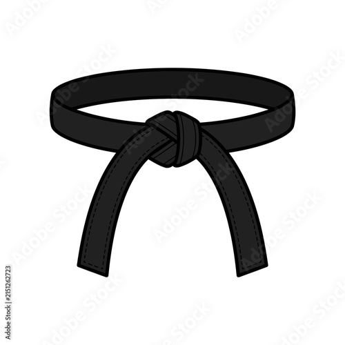 Black martial arts belt tied in a knot used by karate practitioners for rank achievement