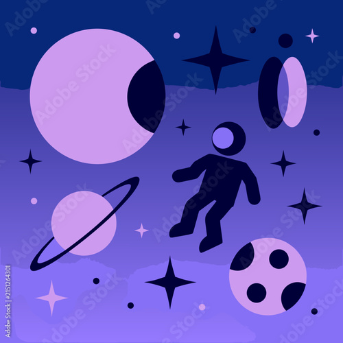 Astronaut Floating in Space with Planets and Stars Illustration