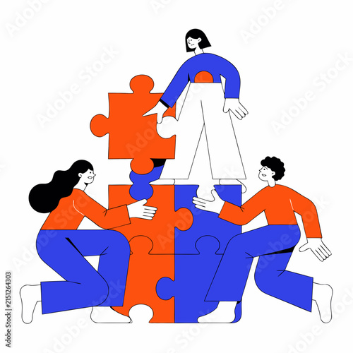 Teamwork Business People Building Puzzle Pieces Together Illustration