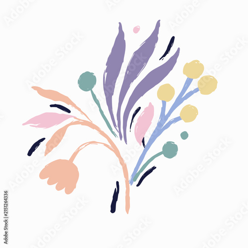 Pastel Wildflower Bouquet with Colorful Leaves and Berries Illustration