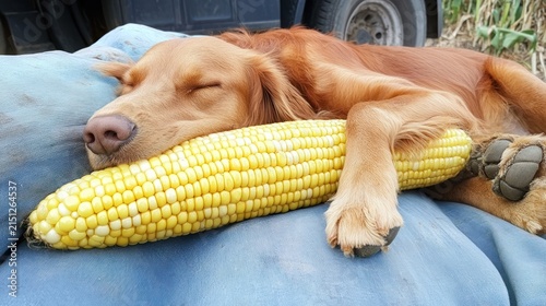 Obraz na płótnie Dog sleeping with corn cob