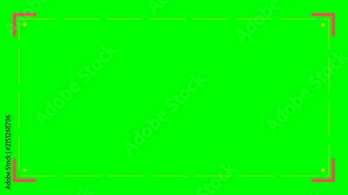 Digital camera viewfinder overlay with red corners on a bright green screen