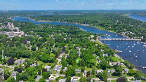 Barrington Yacht Club aerial view at Tyler Point in town of Barrington, Rhode Island RI, USA. Tyler Point located at the mouth of Palmer River into Barrington River. 