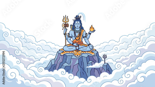 Canvas Print Enlightened deity meditating atop a rocky peak surrounded by clouds